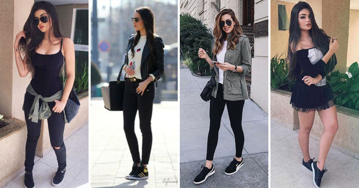 outfits casuales con tenis negros